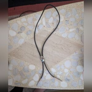 Bear Paw Leather, Sterling Silver, And Turquoise Bolo Tie